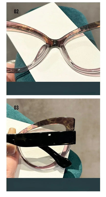 New Fashionable High-definition Cat Eye Glasses with Large Frame Color Blocking Design and Multi-color Anti Blue Light Glasses