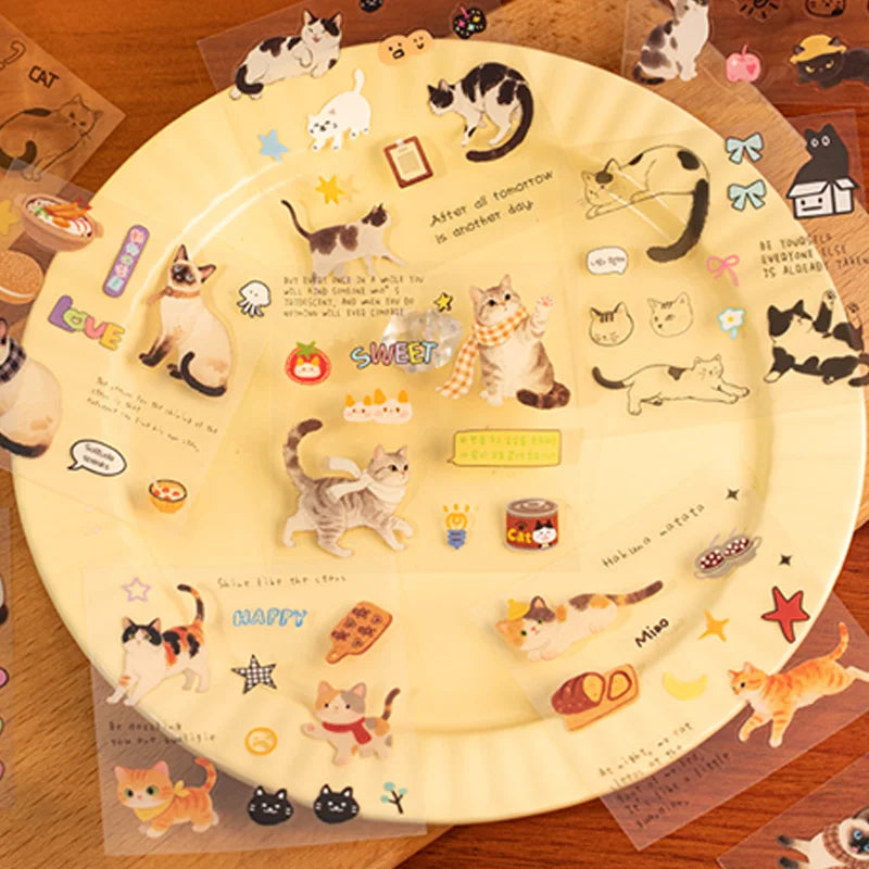 20pcs Corner Cats PET Square Sticker Book for Journal Scrapbooking Planner Decoration Waterproof Cute Animal Stickers, Mr. Paper Taj Home Store