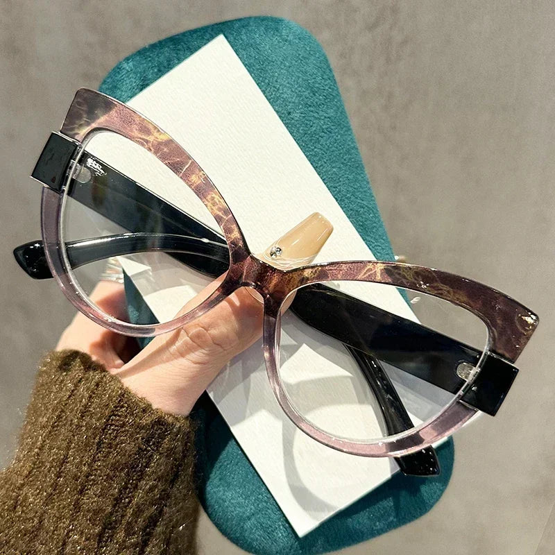 New Fashionable High-definition Cat Eye Glasses with Large Frame Color Blocking Design and Multi-color Anti Blue Light Glasses