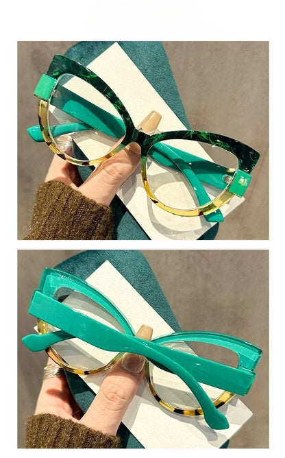 New Fashionable High-definition Cat Eye Glasses with Large Frame Color Blocking Design and Multi-color Anti Blue Light Glasses