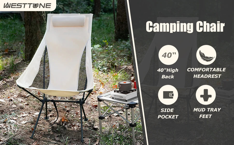 Westtune Portable Folding Camping Chair with Headrest Lightweight Tourist Chairs Aluminum Alloy Fishing Chair Outdoor Furniture Taj Home Store