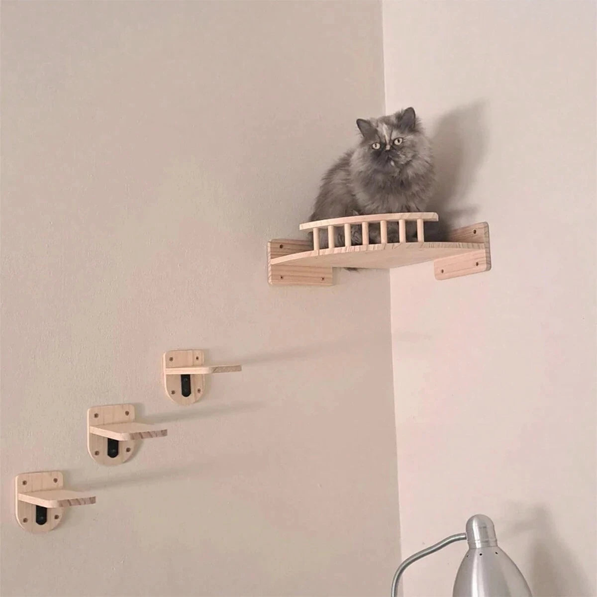 Cat Corner Shelf with 3 Steps Set Wall Mounted Cat Bed Perches Hammock for Sleeping Climbing Scratching Pet Wooden Furniture Taj Home Store
