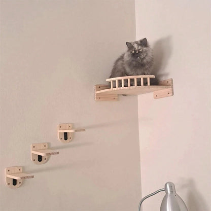 Cat Corner Shelf with 3 Steps Set Wall Mounted Cat Bed Perches Hammock for Sleeping Climbing Scratching Pet Wooden Furniture Taj Home Store