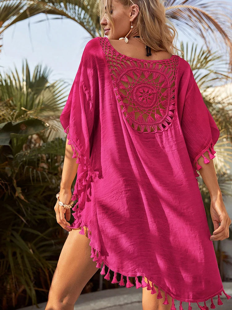 Beach Cover Up Women Knitted Sunflower Beach Wear Fringe Tunic Ladies Bathing Suit Cover-ups Bikini Ups Bathing Suit Beachwear Taj Home Store