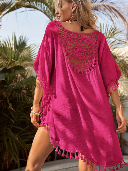 Beach Cover Up Women Knitted Sunflower Beach Wear Fringe Tunic Ladies Bathing Suit Cover-ups Bikini Ups Bathing Suit Beachwear Taj Home Store