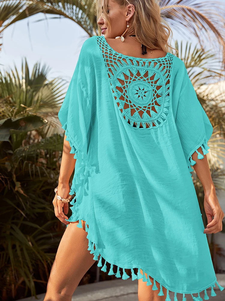 Beach Cover Up Women Knitted Sunflower Beach Wear Fringe Tunic Ladies Bathing Suit Cover-ups Bikini Ups Bathing Suit Beachwear Taj Home Store