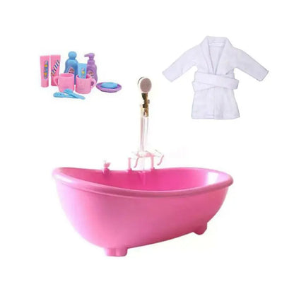 Bathroom Set For Dolls Miniature Dollhouse Furniture Mini Bathtub Electric Toy Powered Bath Play Game DIY Toy Taj Home Store