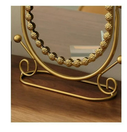 Light Luxury Wrought Iron Vertical Mirror Rotatable Retro Makeup Mirror Bedroom Vanity Mirror Desktop Ornament Photo Props Taj Home Store