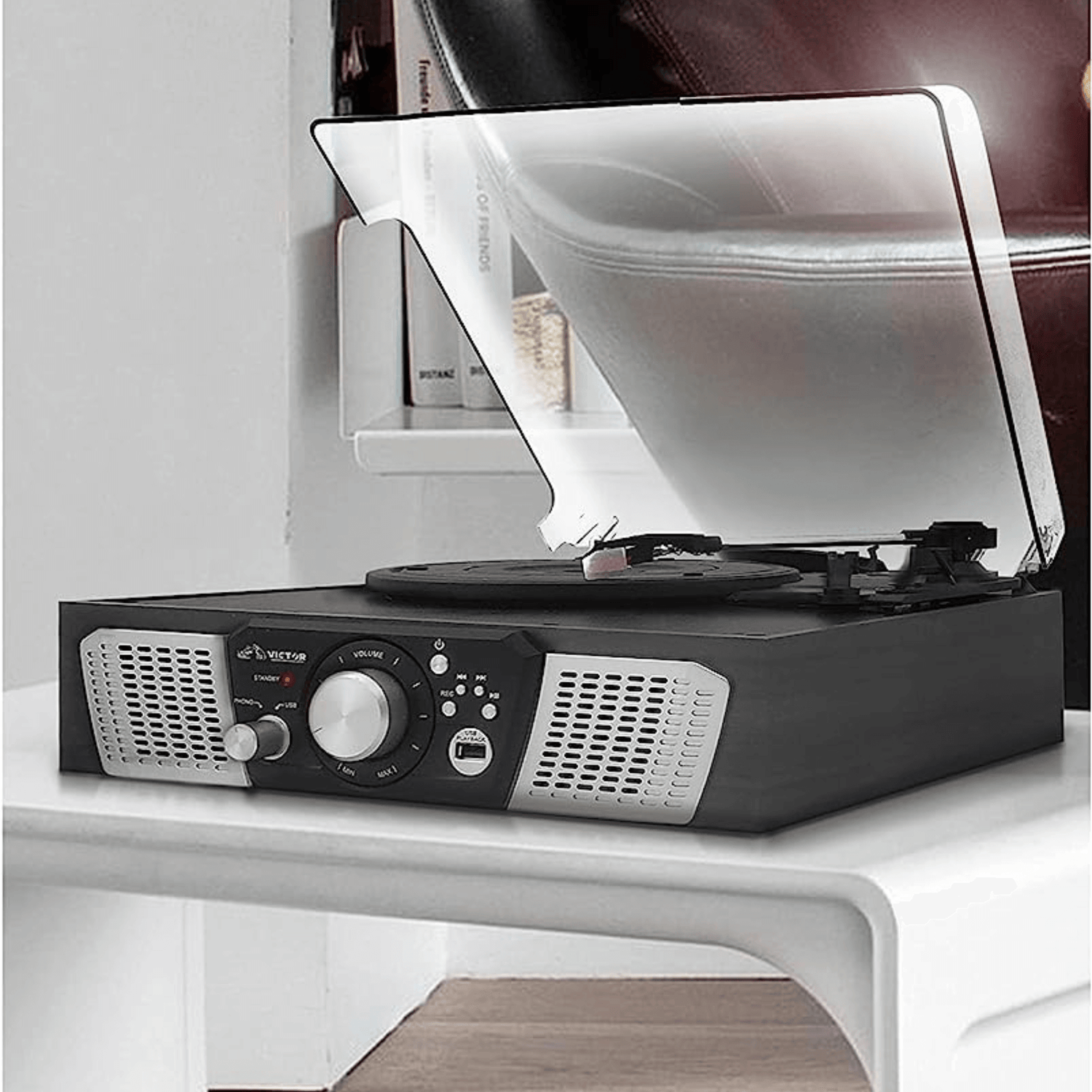 Victor Lakeshore 5-in-1 Hybrid Bluetooth Turntable System w USB and RCA Output Jupiter Gear Home