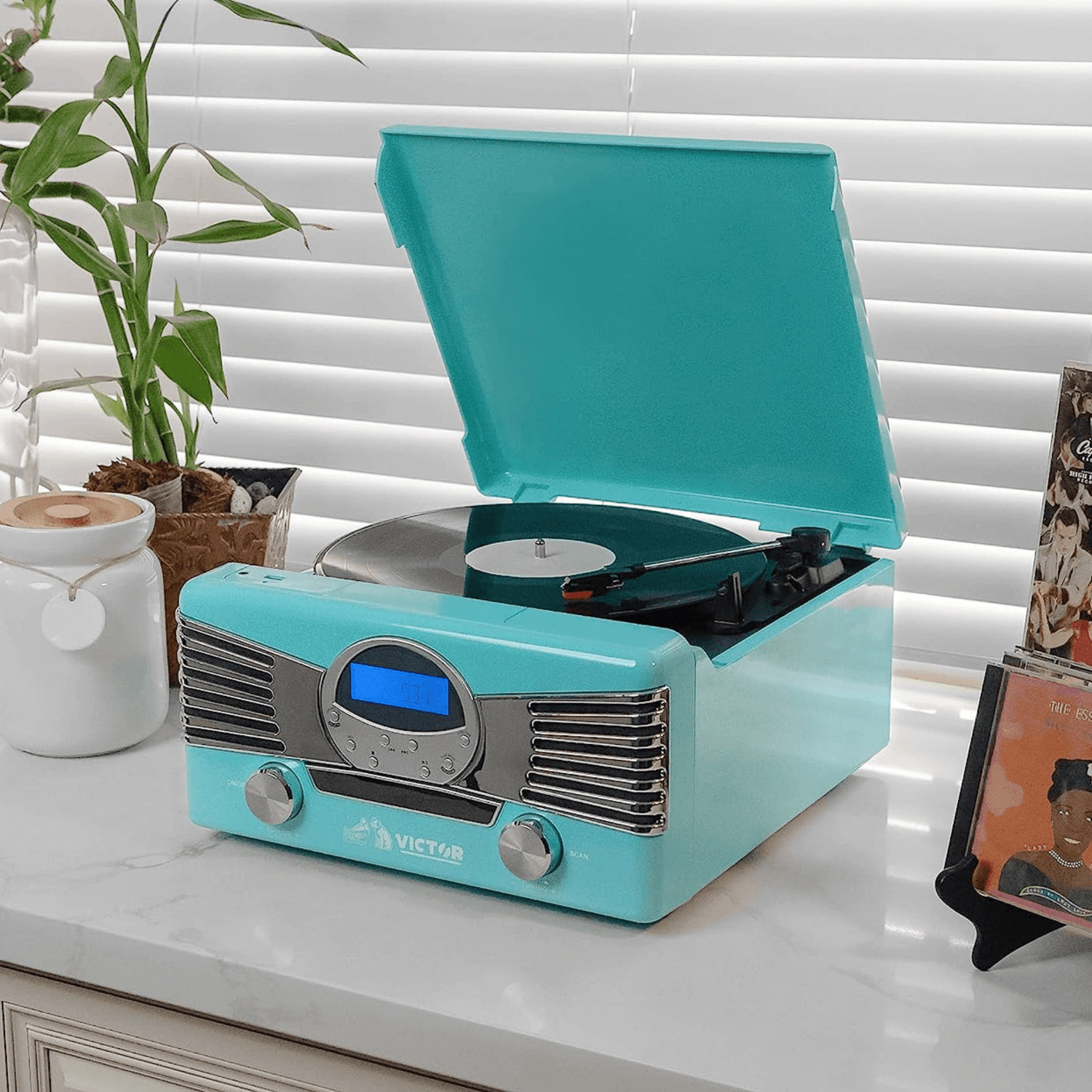 Victor Diner 7-in-1 Turntable Music Center with CD &amp; MP3 Player and Bluetooth Function Jupiter Gear Home