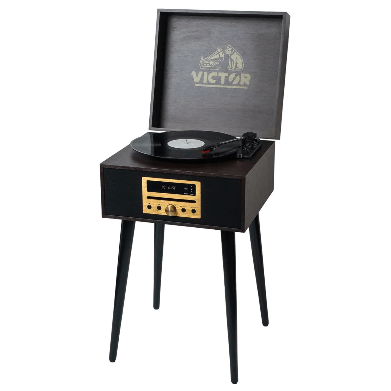 Victor Newbury 8-in-1 Music Center w Chair-Height Legs, USB Slot &amp; AM FM Radio Jupiter Gear Home