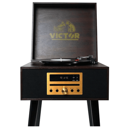 Victor Newbury 8-in-1 Music Center w Chair-Height Legs, USB Slot &amp; AM FM Radio Jupiter Gear Home