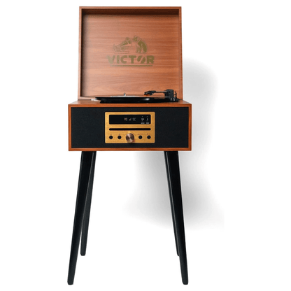 Victor Newbury 8-in-1 Music Center w Chair-Height Legs, USB Slot &amp; AM FM Radio Jupiter Gear Home