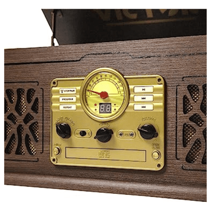 Victor State 7-in-1 Wood Music Center with 3-Speed Turntable and Dual Bluetooth Jupiter Gear Home