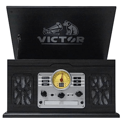 Victor State 7-in-1 Wood Music Center with 3-Speed Turntable and Dual Bluetooth Jupiter Gear Home