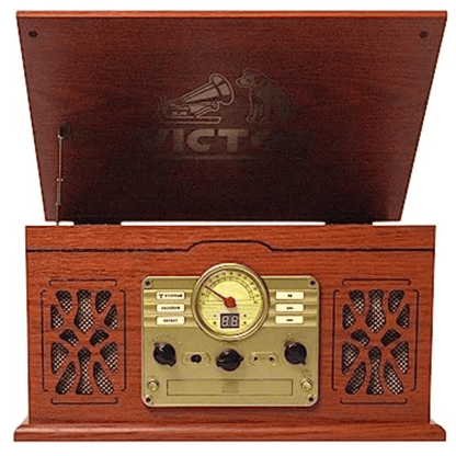 Victor State 7-in-1 Wood Music Center with 3-Speed Turntable and Dual Bluetooth Jupiter Gear Home