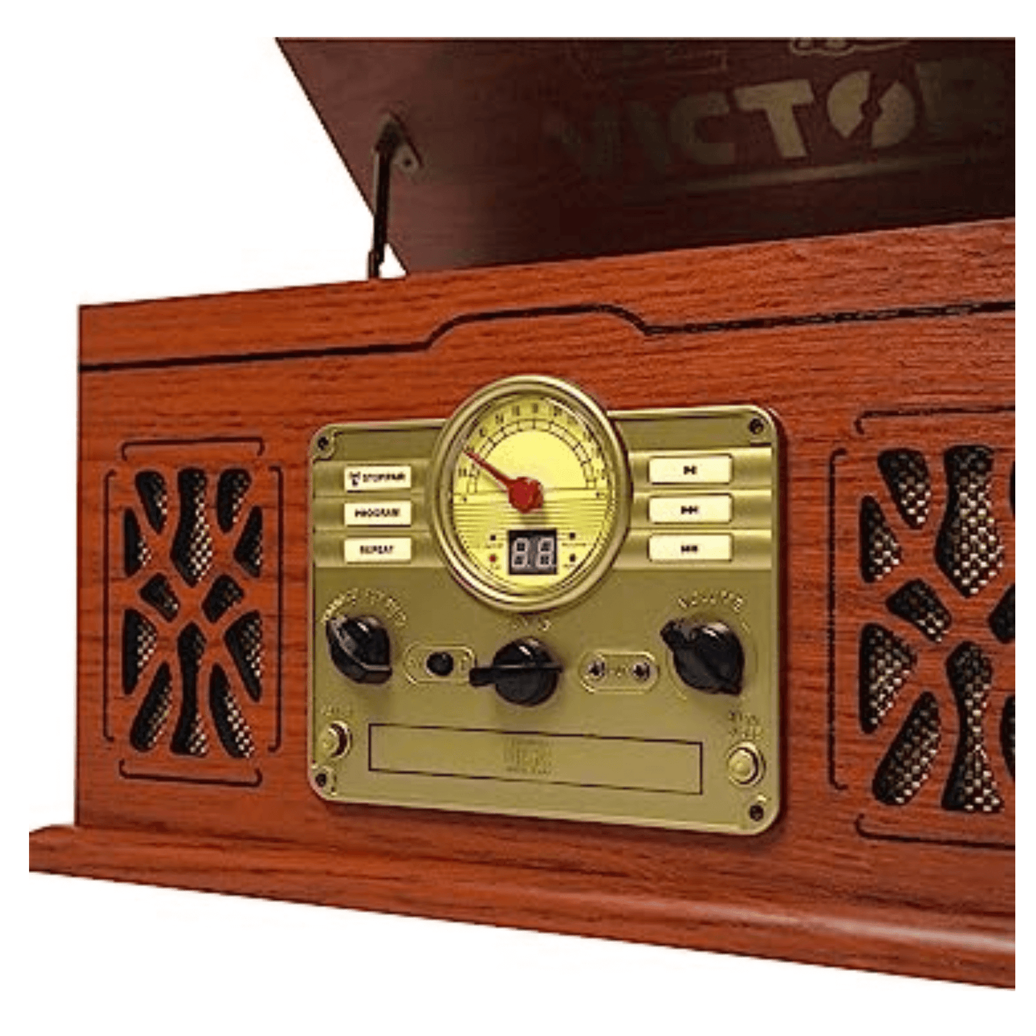 Victor State 7-in-1 Wood Music Center with 3-Speed Turntable and Dual Bluetooth Jupiter Gear Home