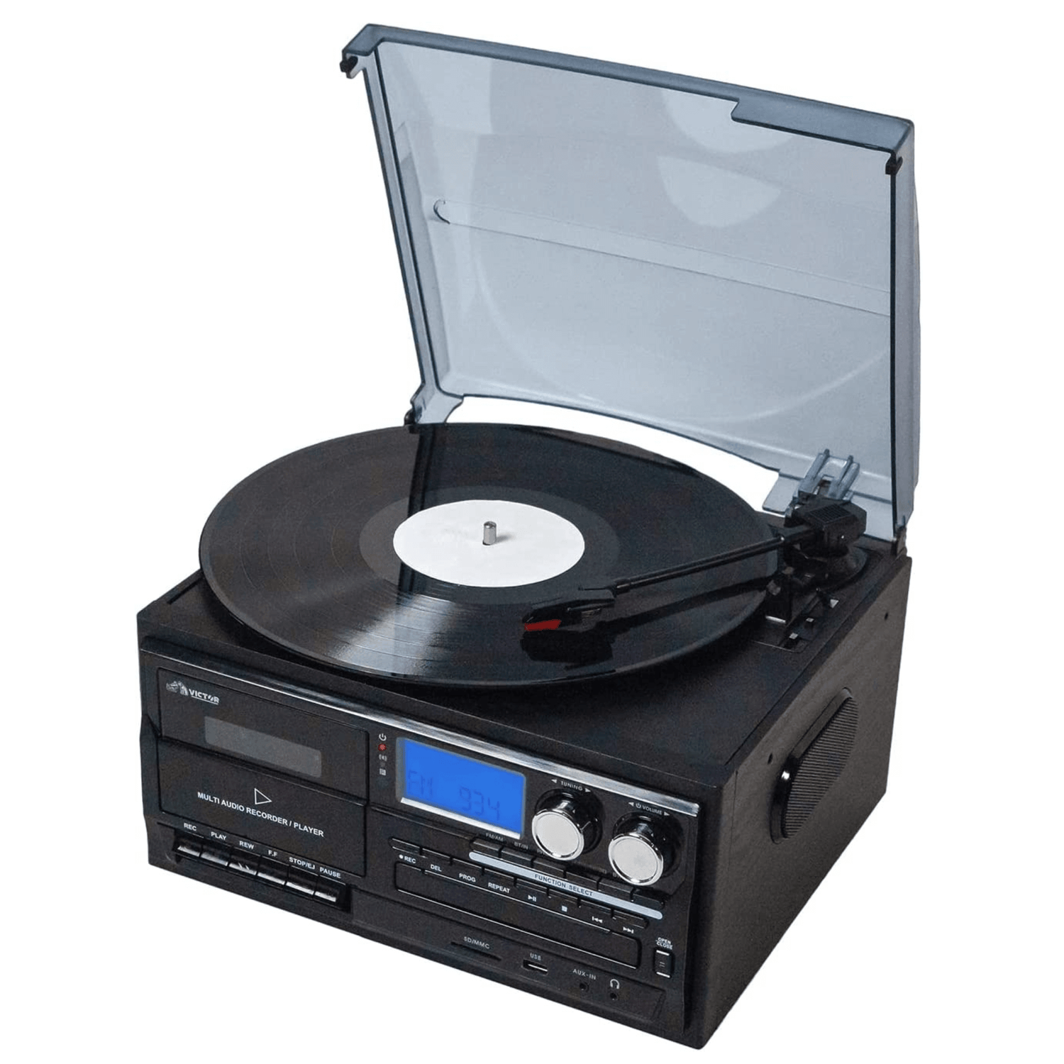Victor Cosmopolitan 8-in-1 Turntable Music Center with Bluetooth, USB &amp; Cassette Jupiter Gear Home