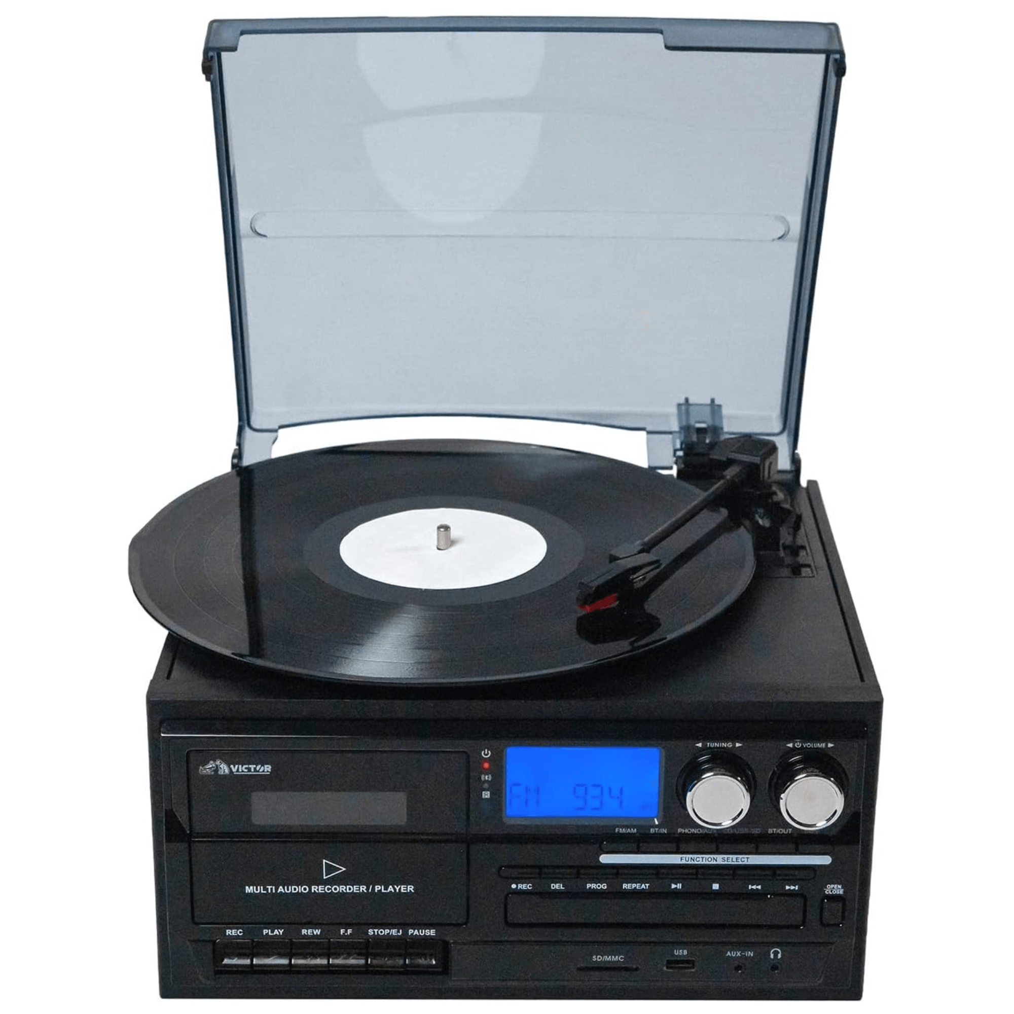Victor Cosmopolitan 8-in-1 Turntable Music Center with Bluetooth, USB &amp; Cassette Jupiter Gear Home