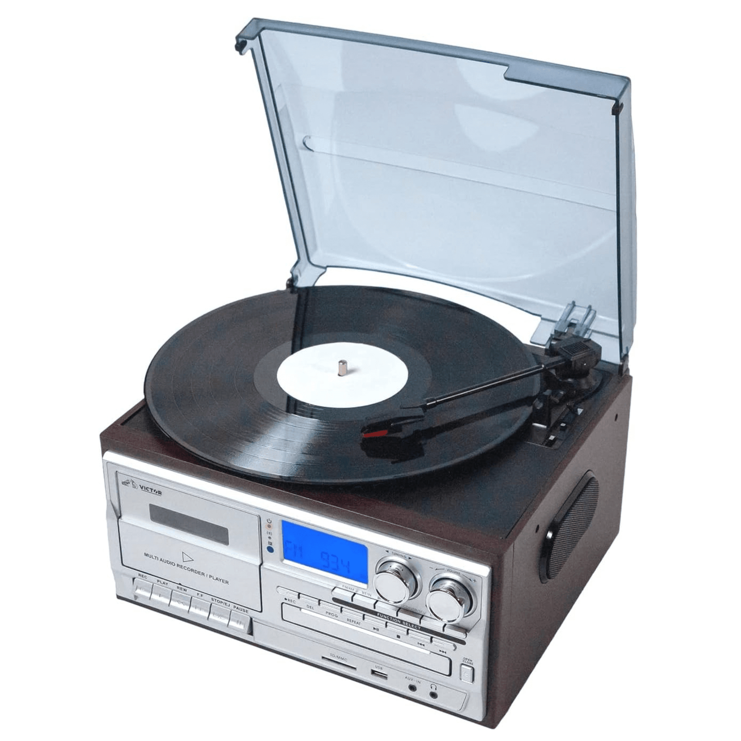 Victor Cosmopolitan 8-in-1 Turntable Music Center with Bluetooth, USB &amp; Cassette Jupiter Gear Home