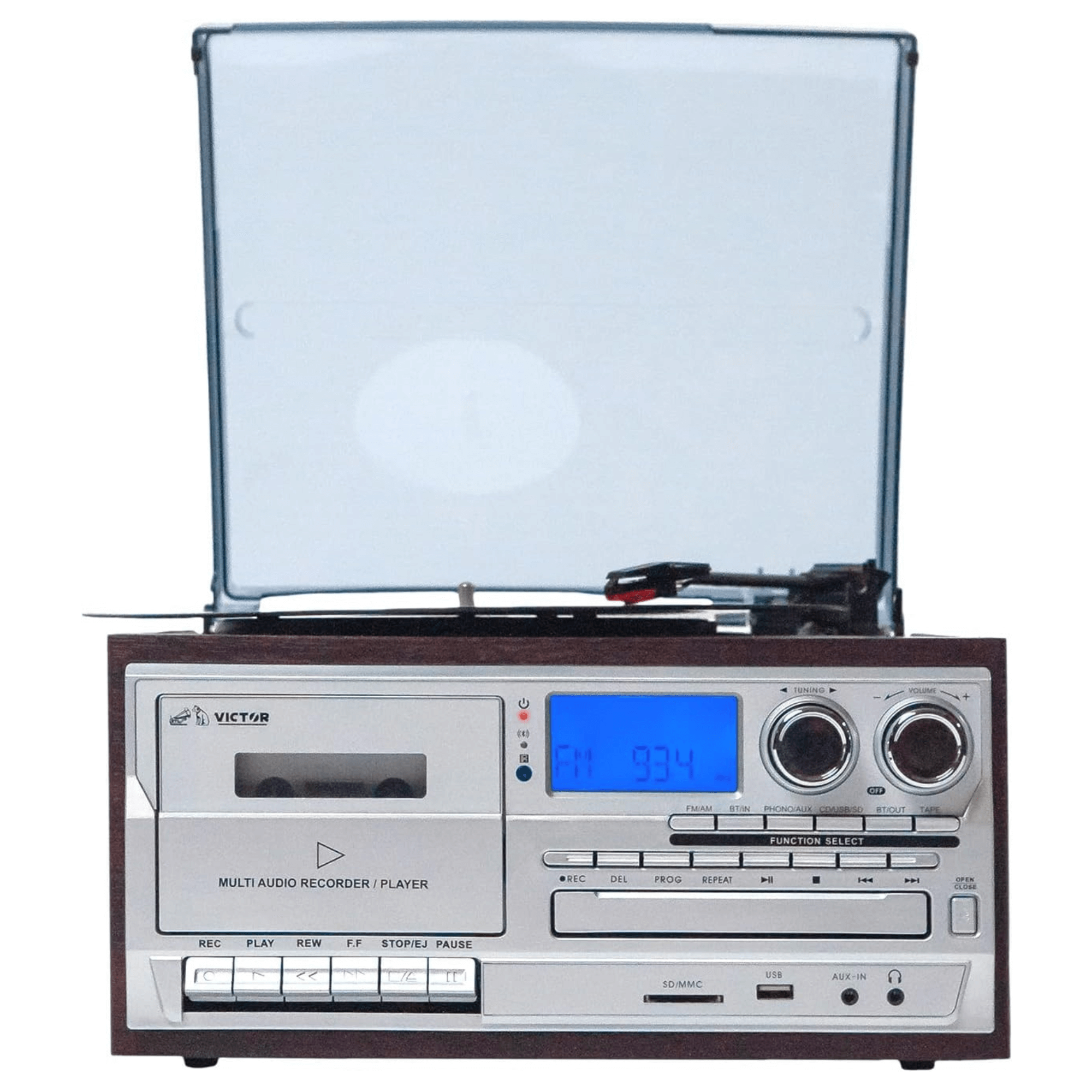 Victor Cosmopolitan 8-in-1 Turntable Music Center with Bluetooth, USB &amp; Cassette Jupiter Gear Home