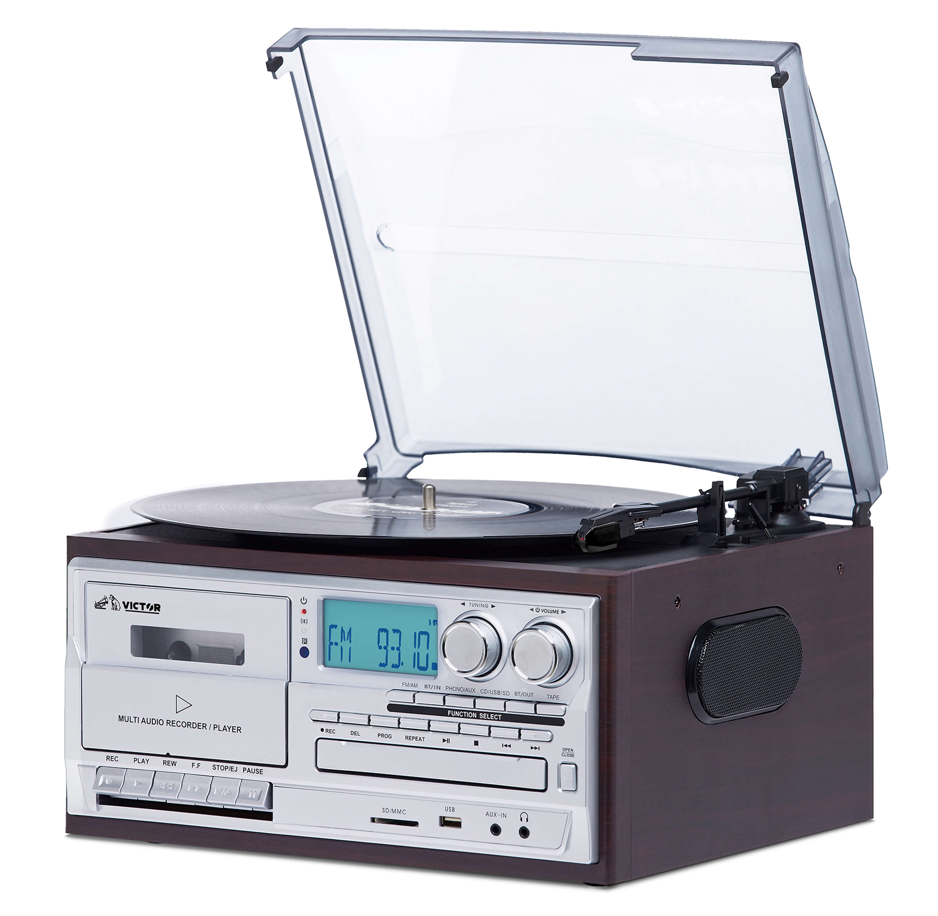 Victor Cosmopolitan 8-in-1 Turntable Music Center with Bluetooth, USB &amp; Cassette Jupiter Gear Home