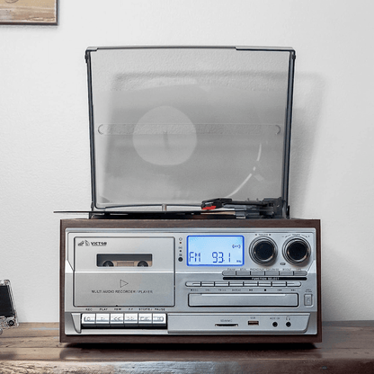 Victor Cosmopolitan 8-in-1 Turntable Music Center with Bluetooth, USB &amp; Cassette Jupiter Gear Home