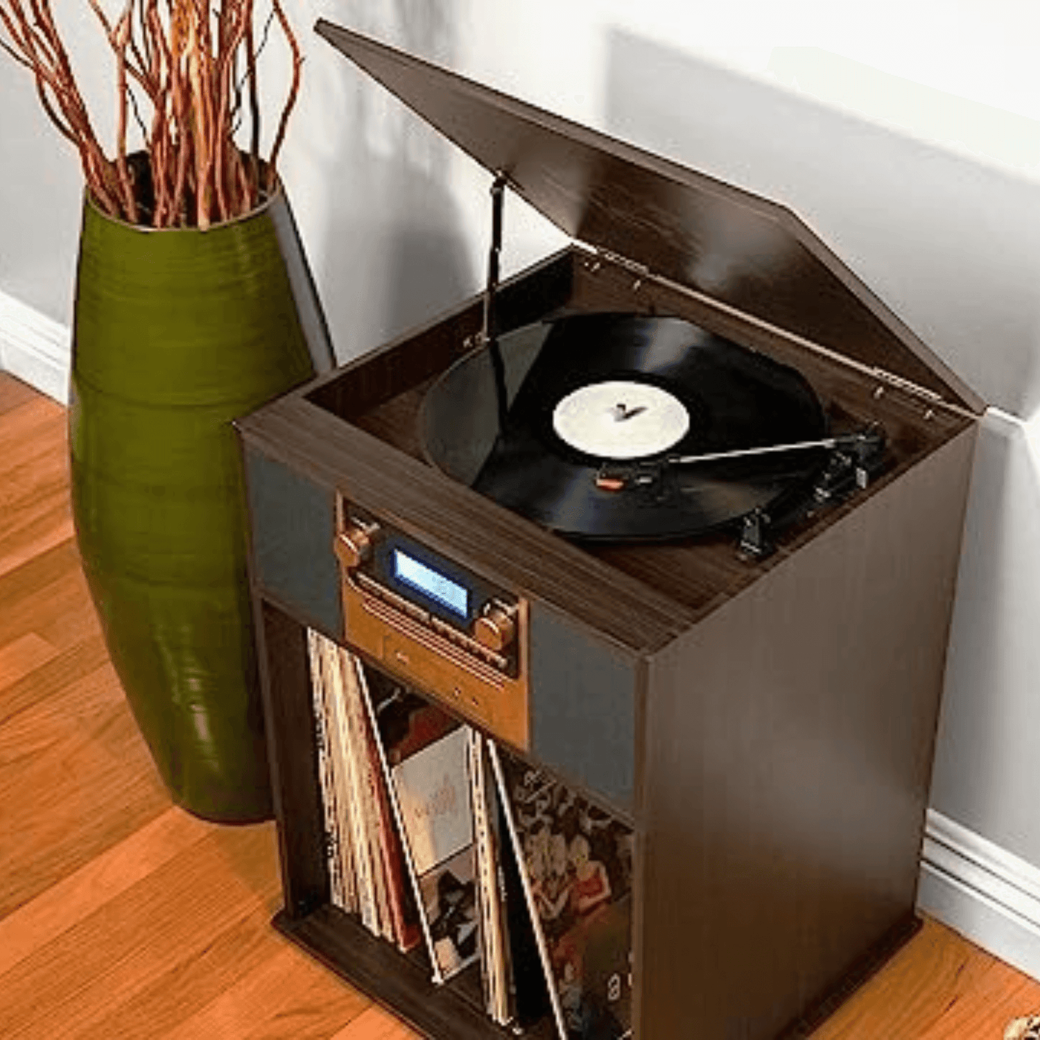 Victor Boyleston 7-in-1 3-Speed Turntable Music Center w Album Storage and USB Port Jupiter Gear Home