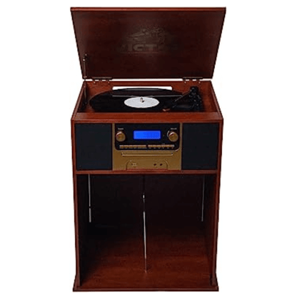 Victor Boyleston 7-in-1 3-Speed Turntable Music Center w Album Storage and USB Port Jupiter Gear Home