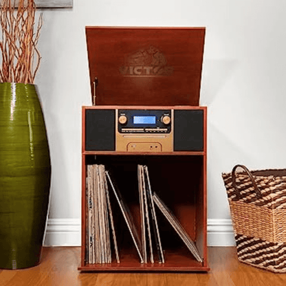Victor Boyleston 7-in-1 3-Speed Turntable Music Center w Album Storage and USB Port Jupiter Gear Home