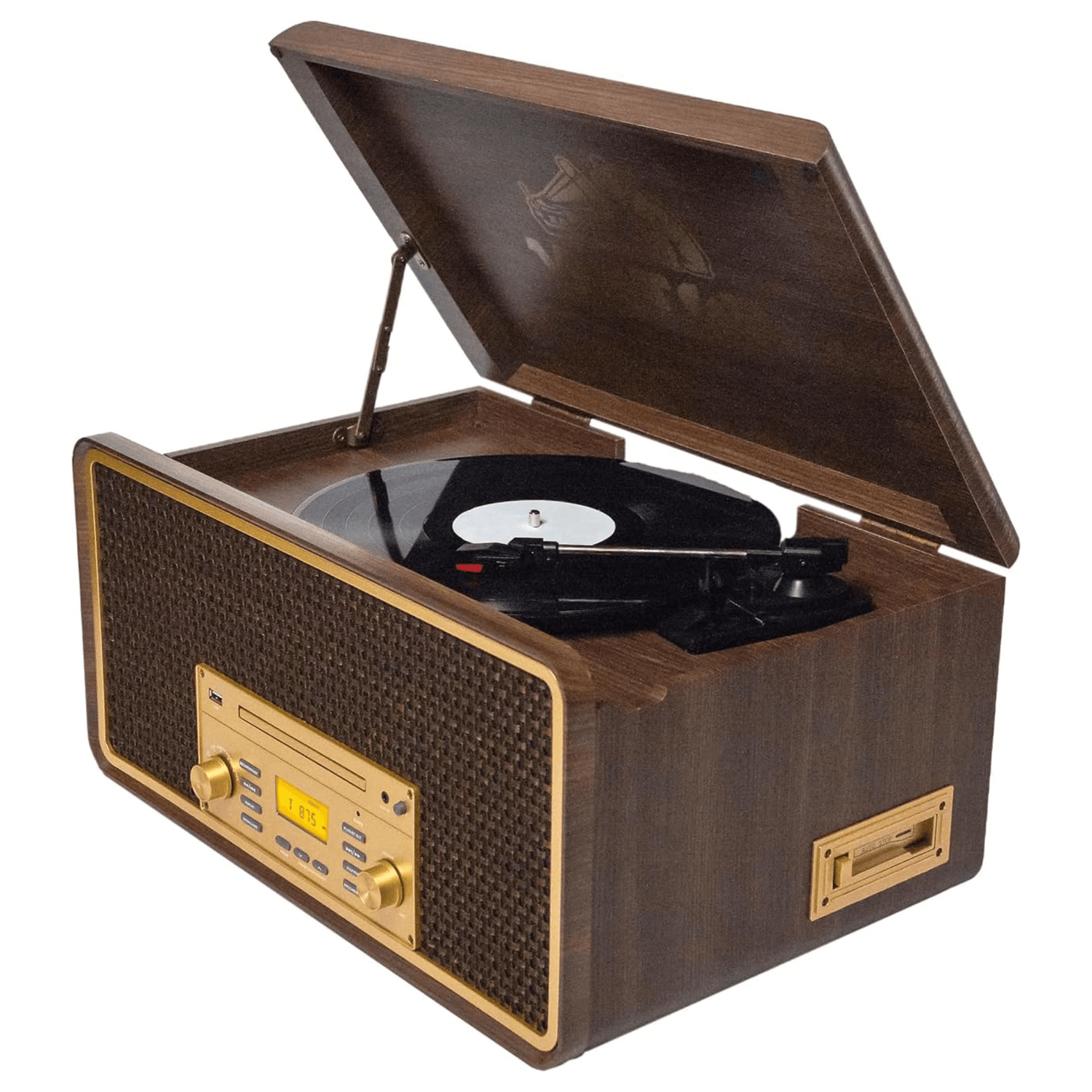 Victor Monument 8-in-1 Wood Music Center with 3-Speed Turntable &amp; Dual Bluetooth Jupiter Gear Home