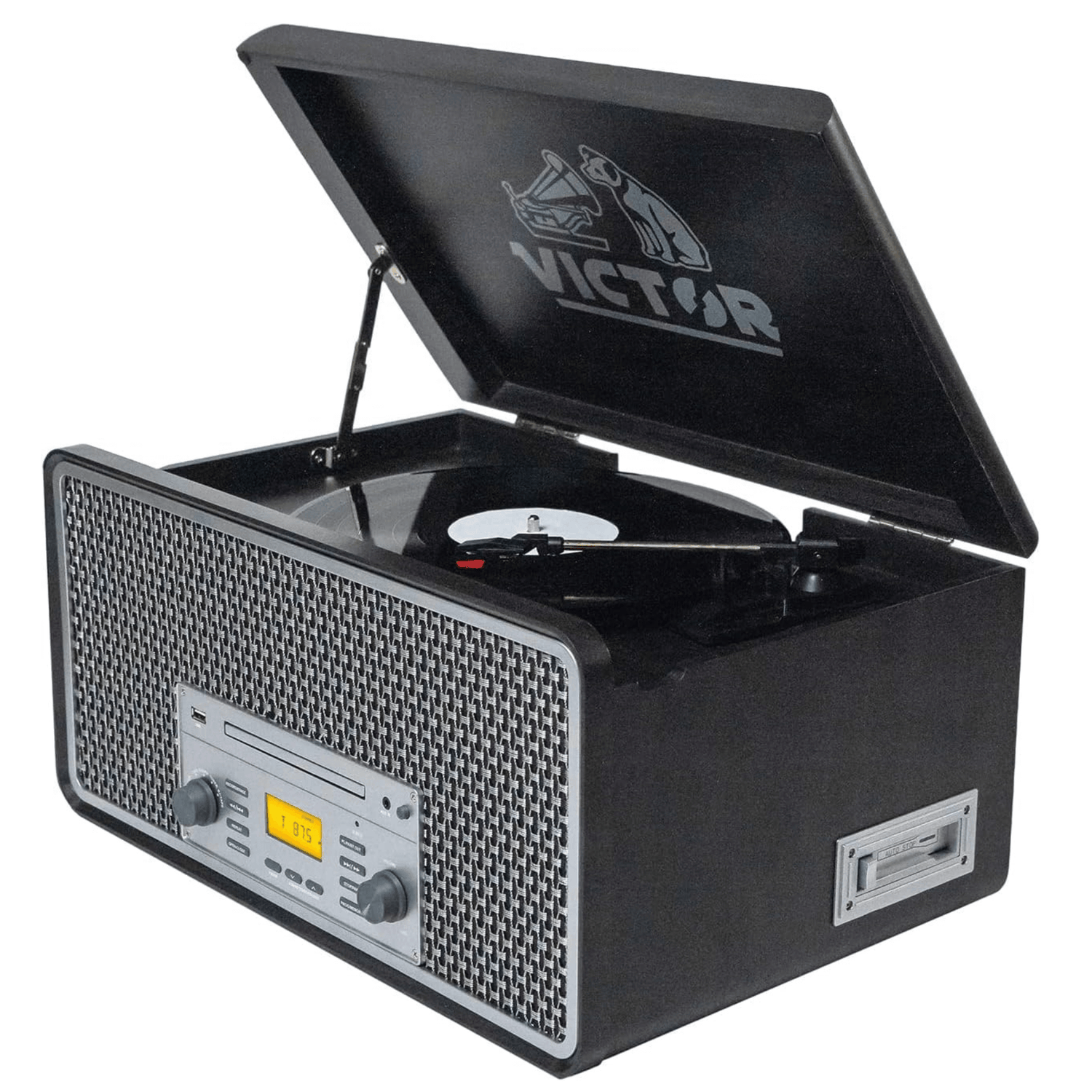 Victor Monument 8-in-1 Wood Music Center with 3-Speed Turntable &amp; Dual Bluetooth Jupiter Gear Home