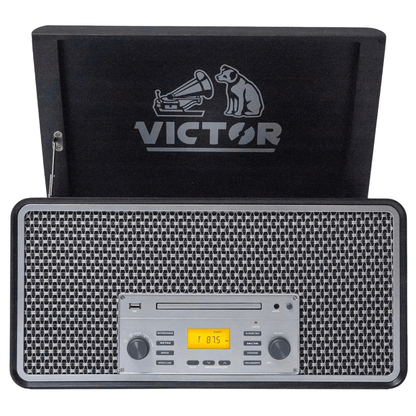 Victor Monument 8-in-1 Wood Music Center with 3-Speed Turntable &amp; Dual Bluetooth Jupiter Gear Home