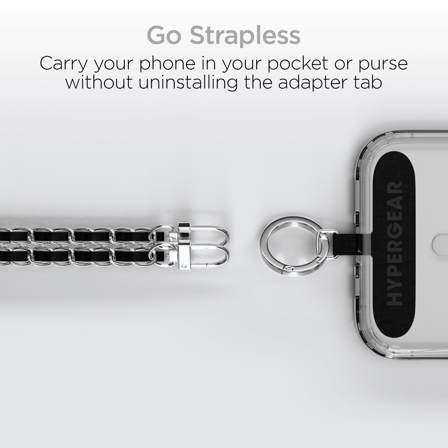 HyperGear TECHcessories Silver Chain with Black Vegan Leather Universal Crossbody Phone Strap Jupiter Gear Home