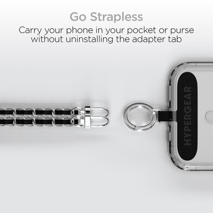 HyperGear TECHcessories Silver Chain with Black Vegan Leather Universal Crossbody Phone Strap Jupiter Gear Home