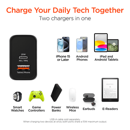 HyperGear SpeedBoost 25W USB-C PD + 12W USB Fast Wall Charger with PPS and 6ft USB-C Cable Jupiter Gear Home