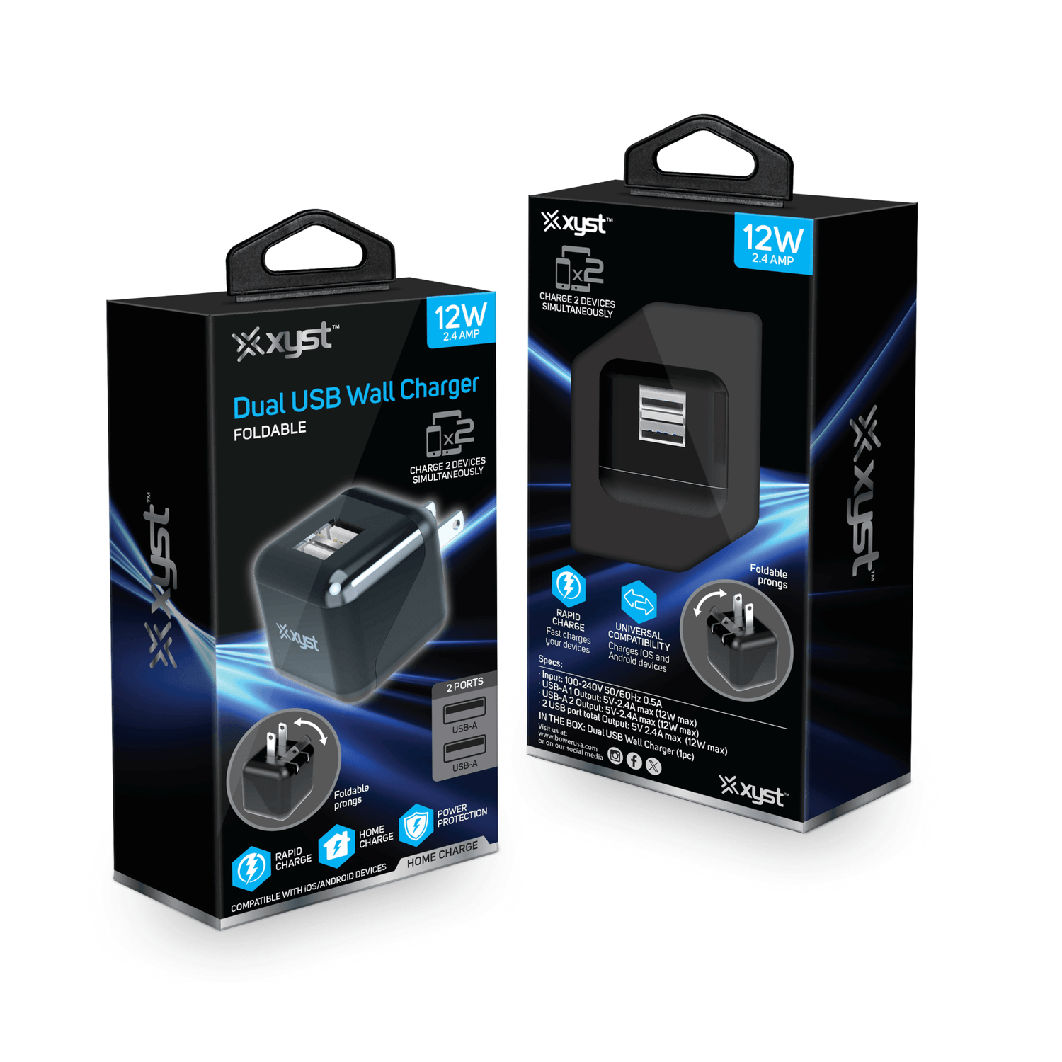 Xyst 2.4-Amp Dual USB Foldable Wall Charger Jupiter Gear Home