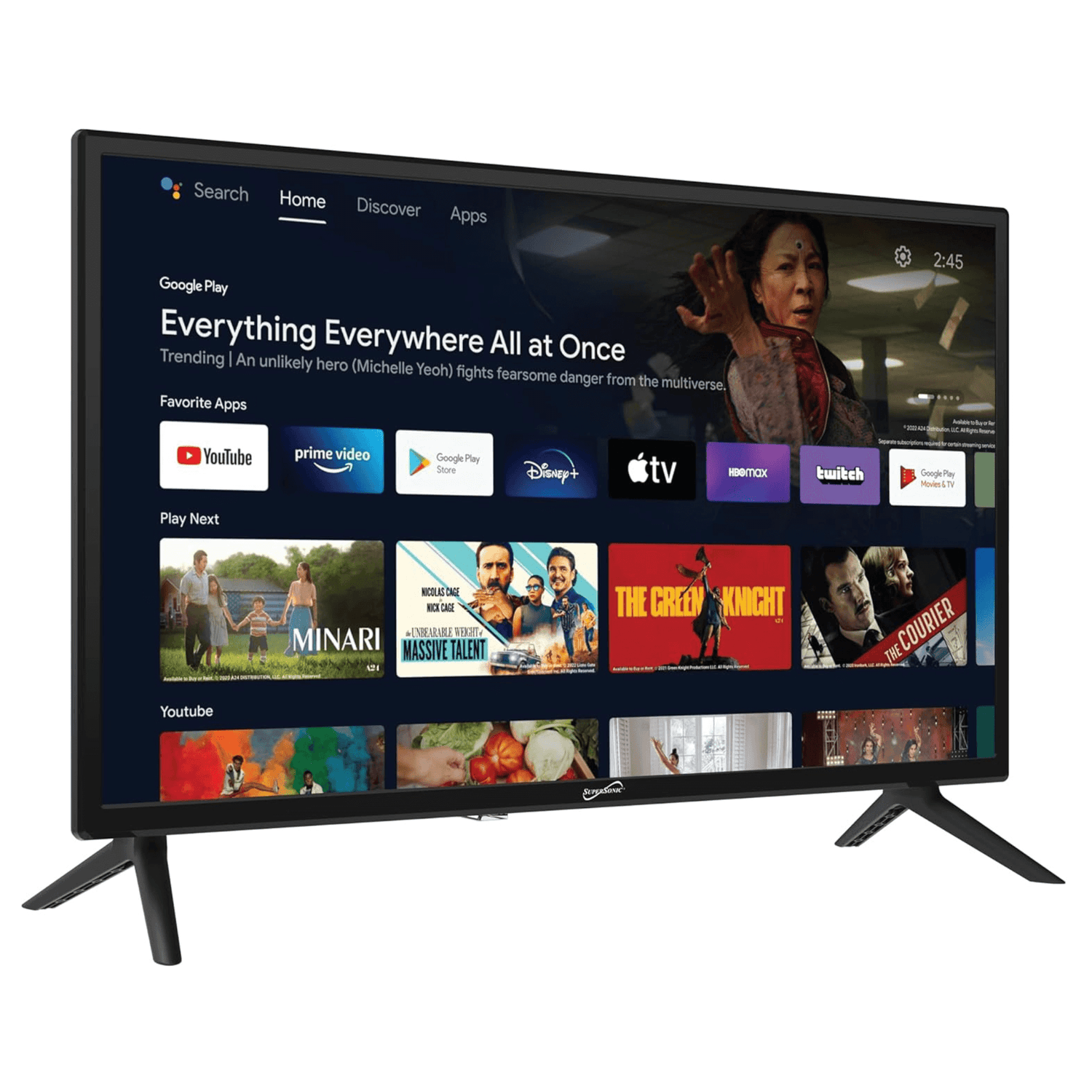 Supersonic 24-inch DLED Smart HDTV with Google Assistant ATSC and NTSC System ACDC Compatible Jupiter Gear Home