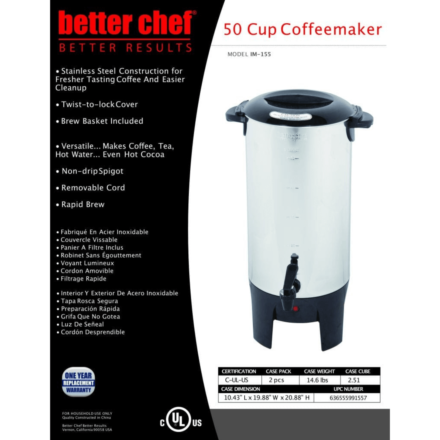 Better Chef 10 to 50 Cup Stainless Steel Urn Coffeemaker Jupiter Gear Home