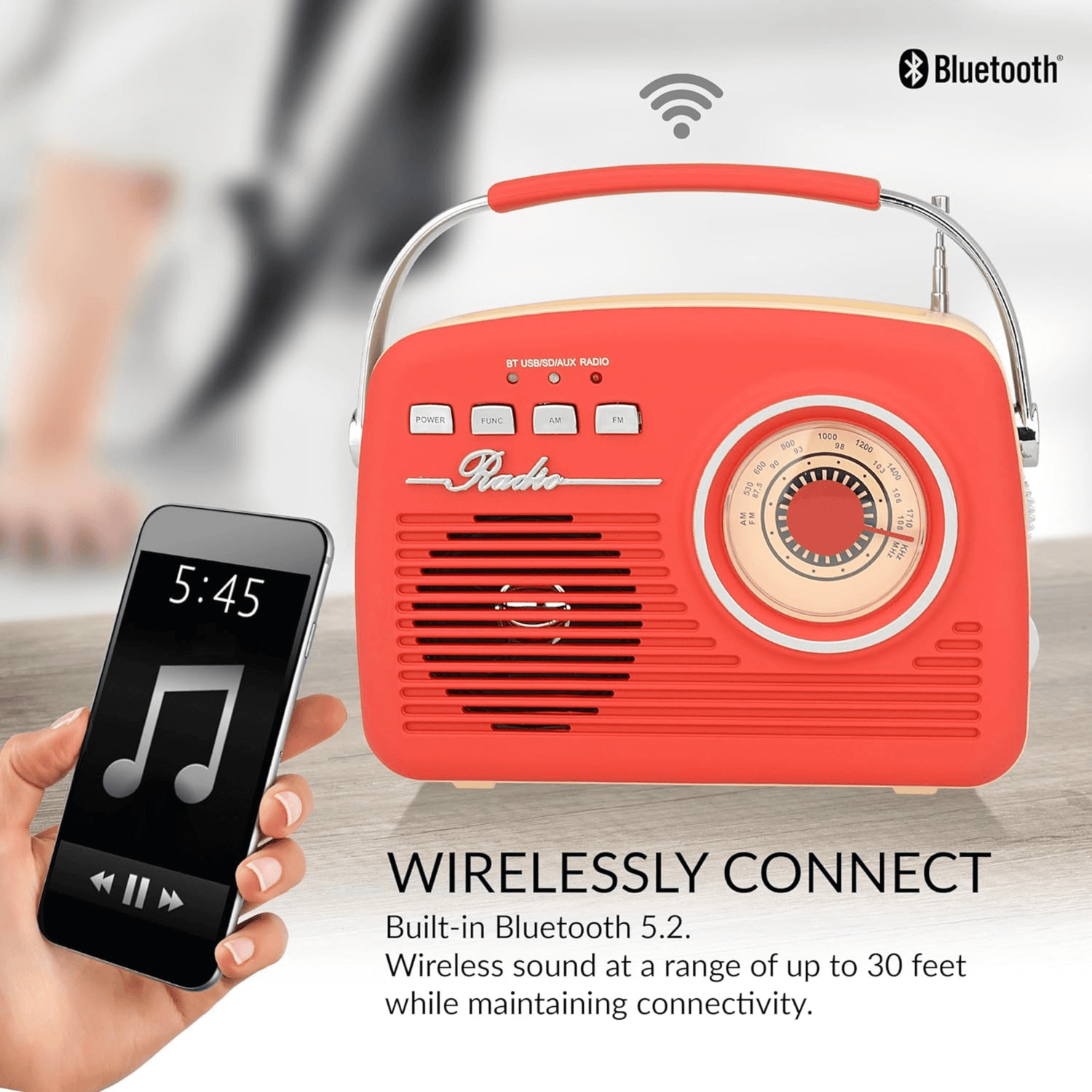 Supersonic Multi-Function Bluetooth Retro Speaker with Rechargeable Battery Jupiter Gear Home
