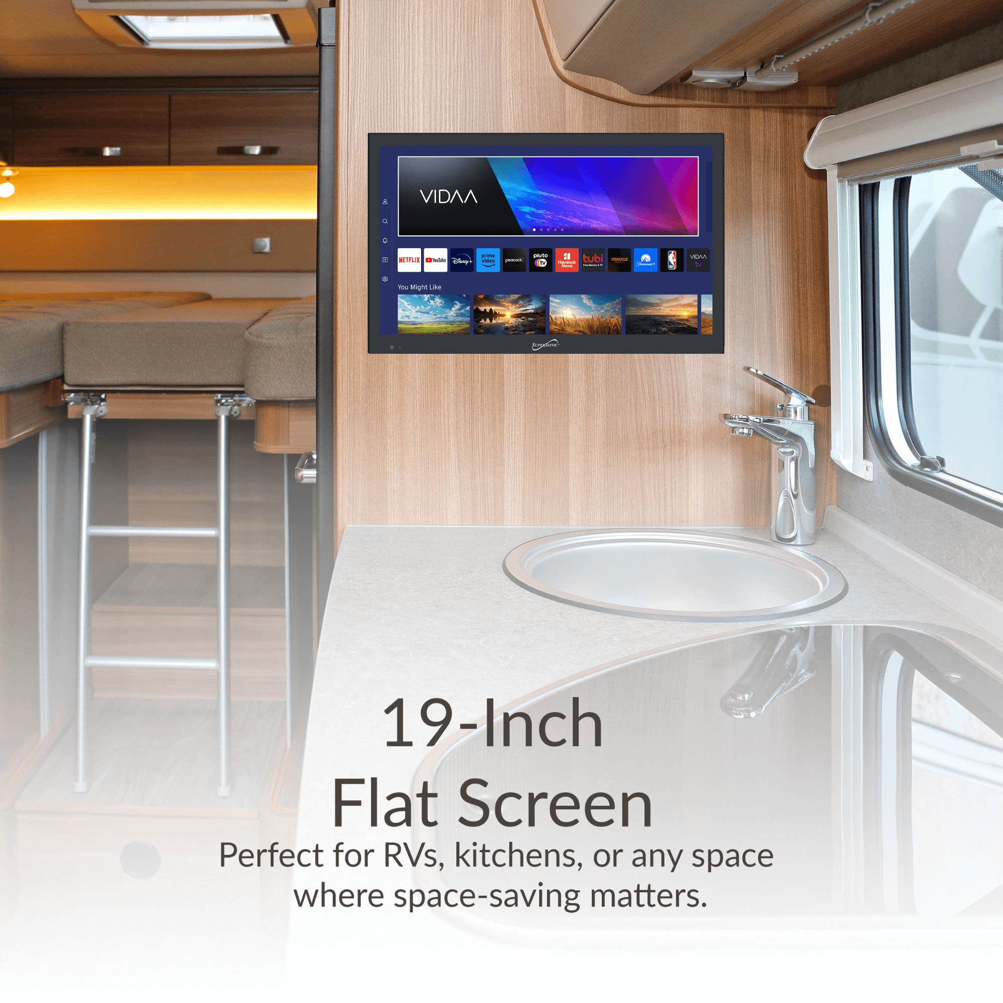Supersonic 19" VIDAA ACDC Compatible LED Smart TV with Built-In WiFi Jupiter Gear Home