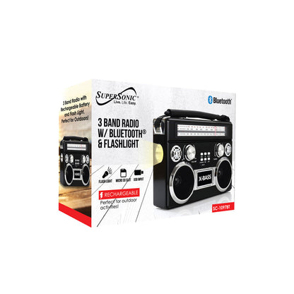 Supersonic Portable 3 Band Bluetooth Radio with Flashlight &amp; 10 Hour Battery Jupiter Gear Home