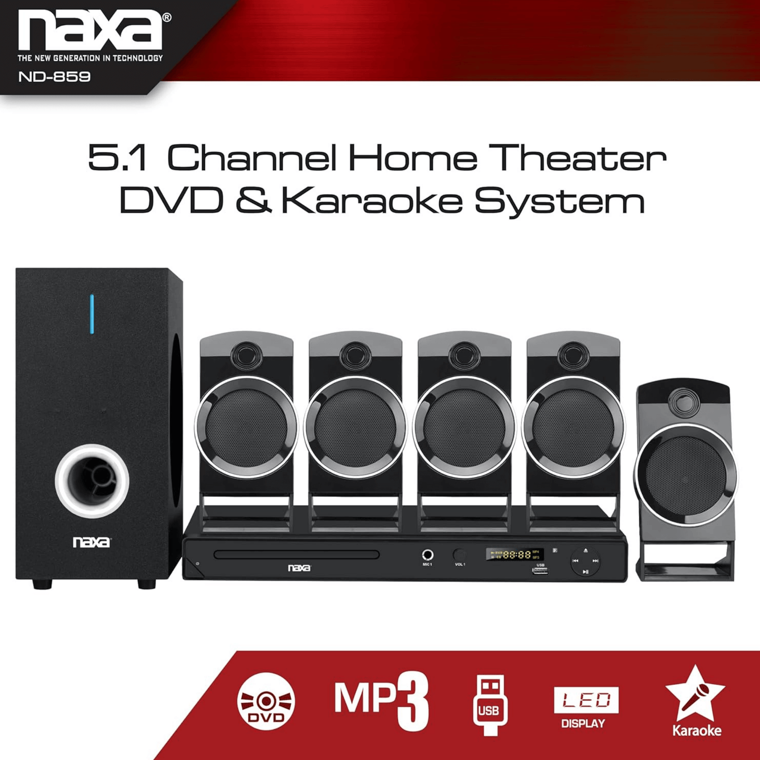 Naxa 5.1-Channel Home Theater DVD &amp; Karaoke System - Refurbished Jupiter Gear Home