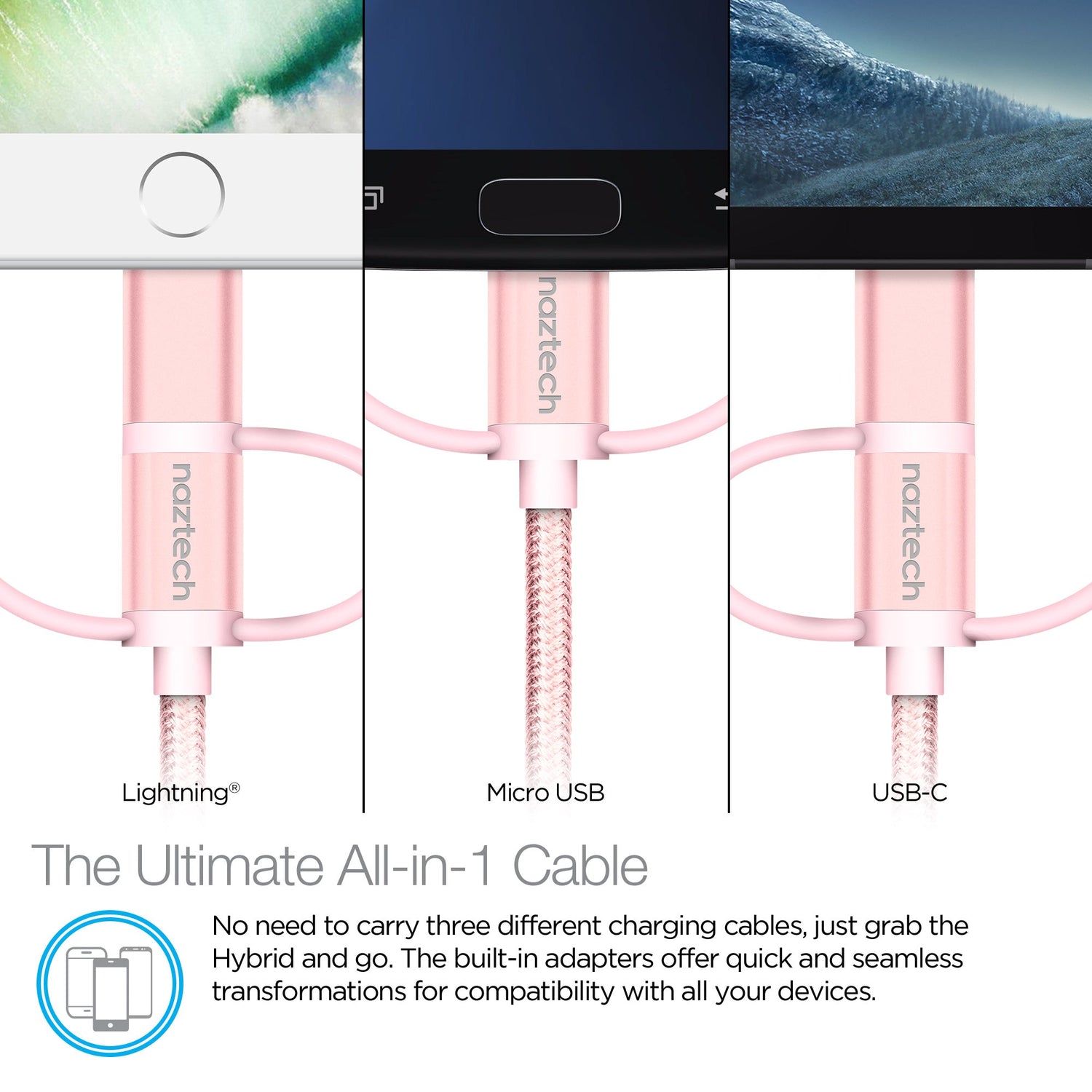 Naztech 3X1 Micro Lightning &amp; USB-C Charge &amp; Sync 6ft Cable Jupiter Gear Home