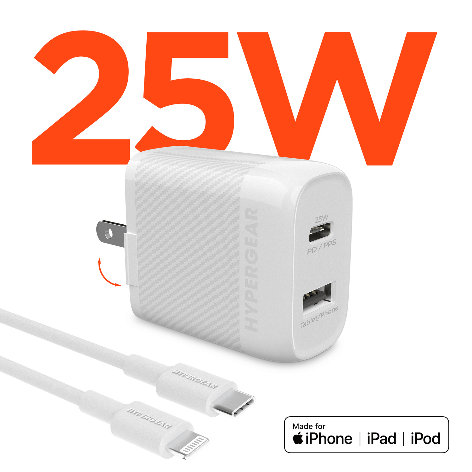 HyperGear SpeedBoost 25W USB-C PD + 12W USB Fast Wall Charger with PPS and 6ft MFi Lightning Cable Jupiter Gear Home