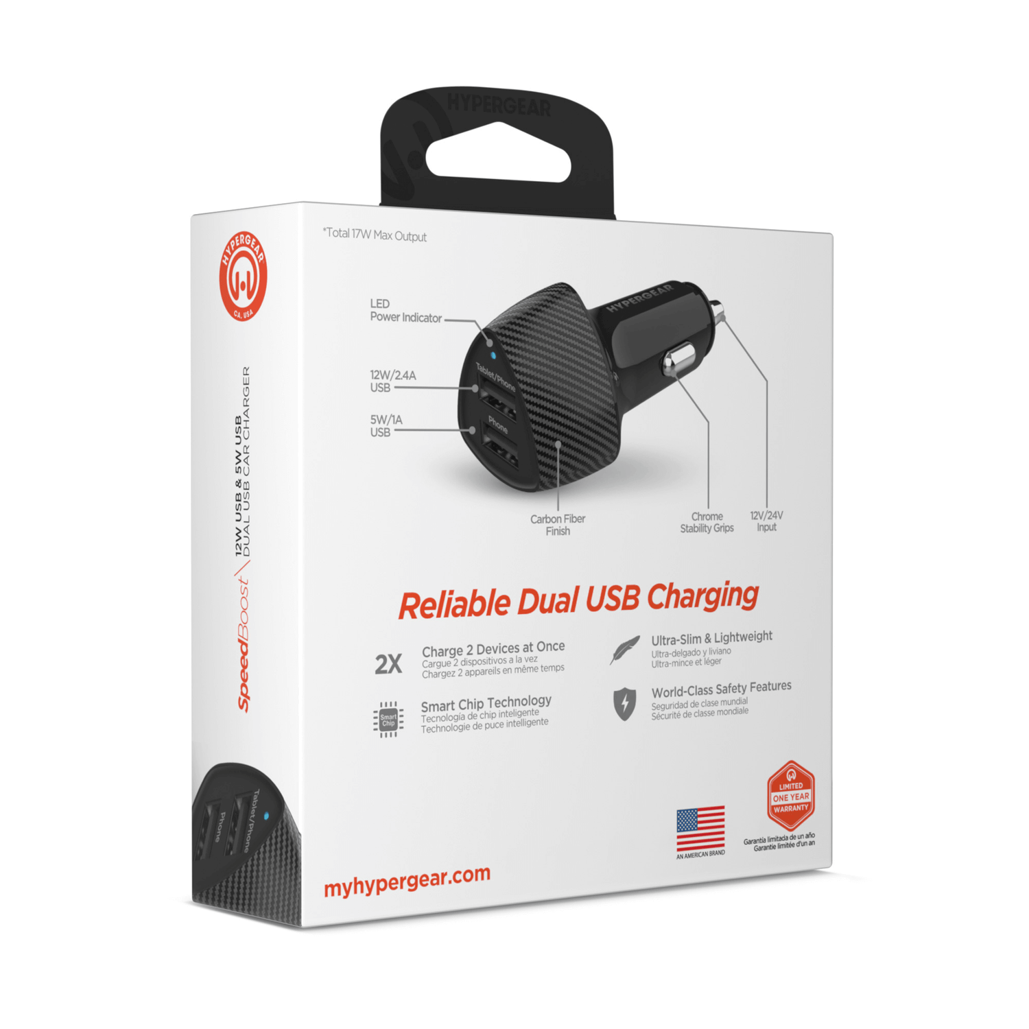 HyperGear SpeedBoost 12W USB + 5W USB Car Charger Jupiter Gear Home