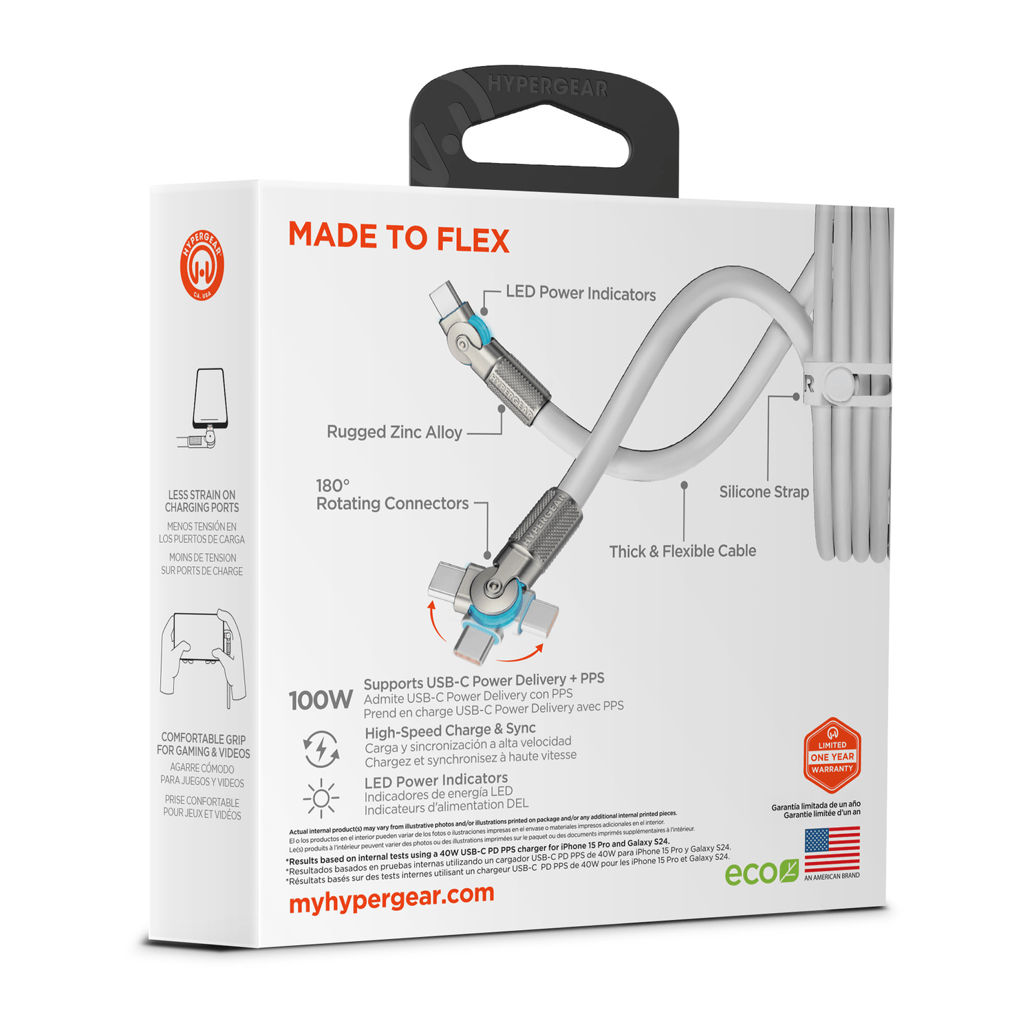 HyperGear Chunky180° 100W USB-C to USB-C Rugged Fast Charge Cable 6ft Jupiter Gear Home