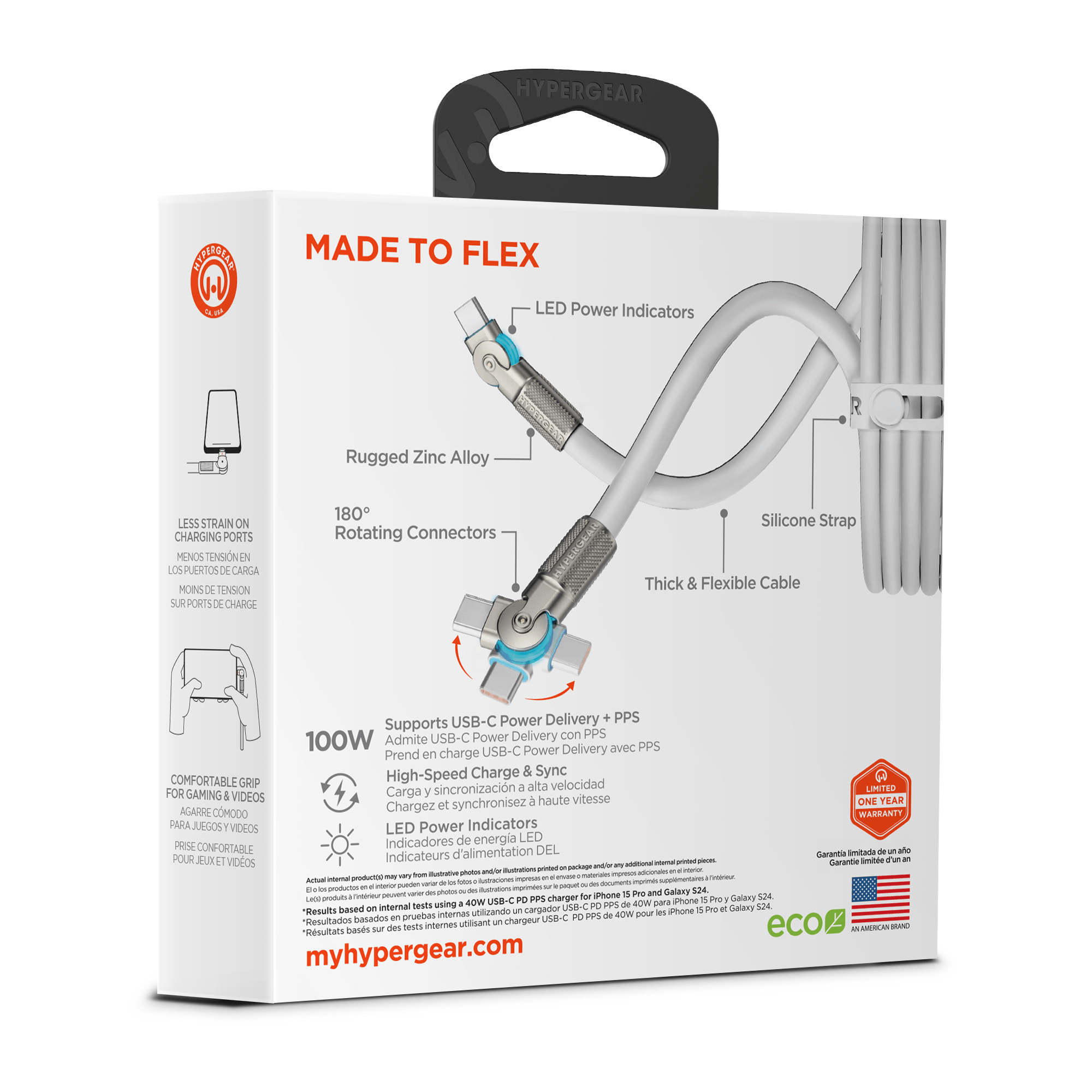 HyperGear Chunky180° 100W USB-C to USB-C Rugged Fast Charge Cable 6ft Jupiter Gear Home