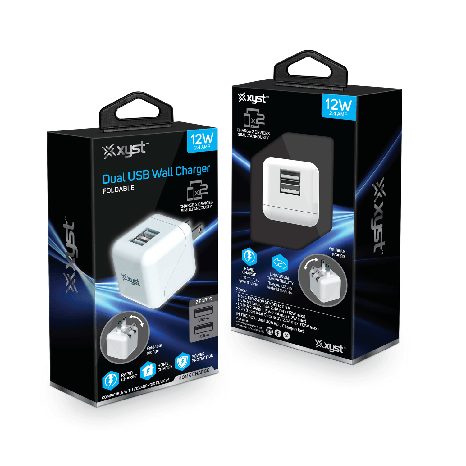 Xyst 2.4-Amp Dual USB Foldable Wall Charger Jupiter Gear Home