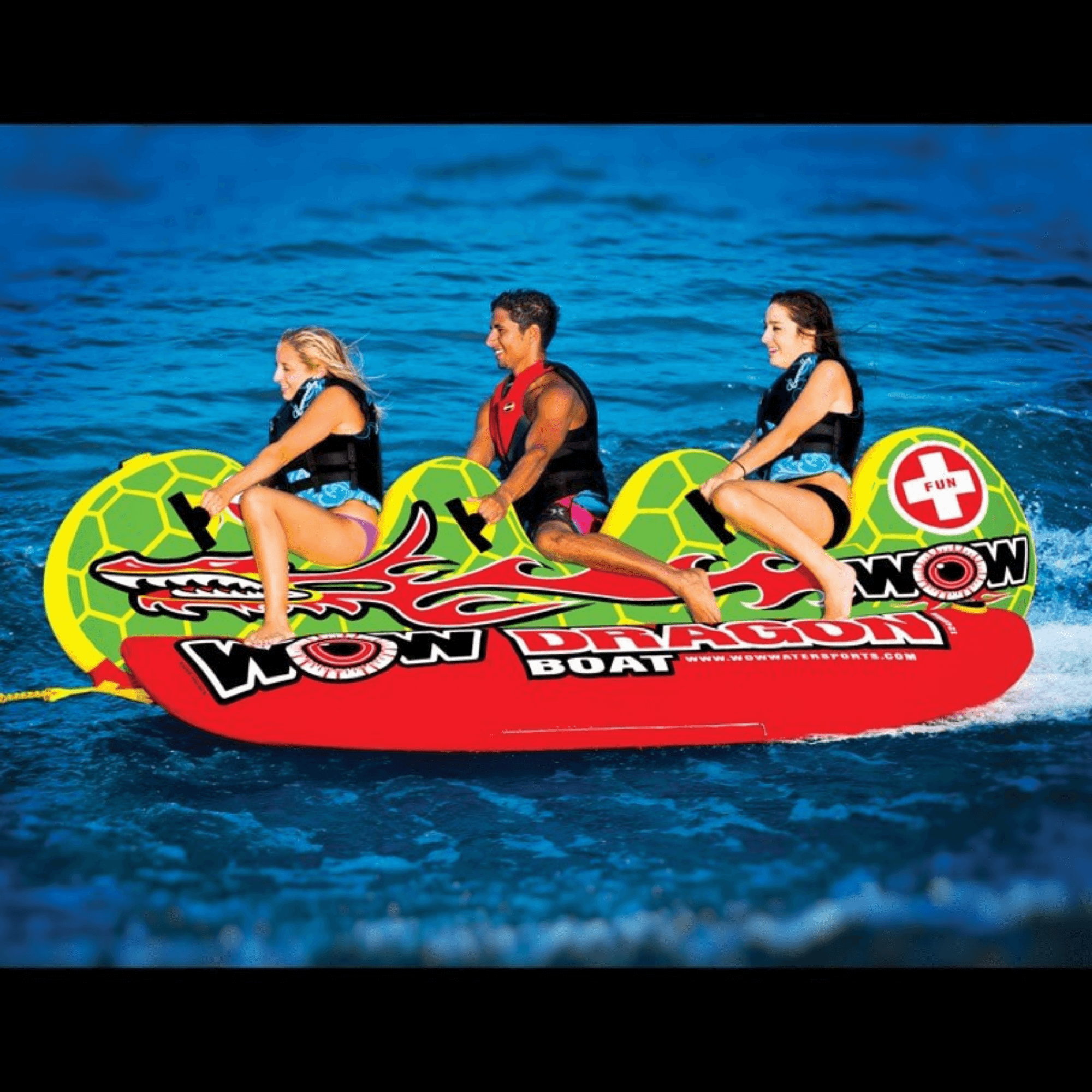 WOW Watersports Dragon Boat 3 Person Inflatable Towable and Ski Tube Jupiter Gear Home